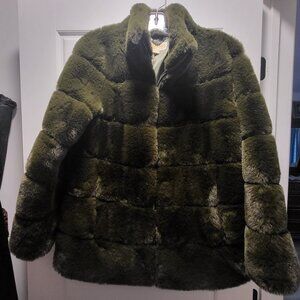 Michael Kors Dark Green Faux Fur Bomber Jacket